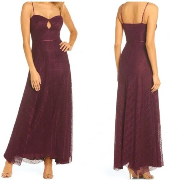 Jill Stuart Eliza Midi Dress Womens 12 Purple Lace Slip Gown Cocktail Event - Picture 1 of 10